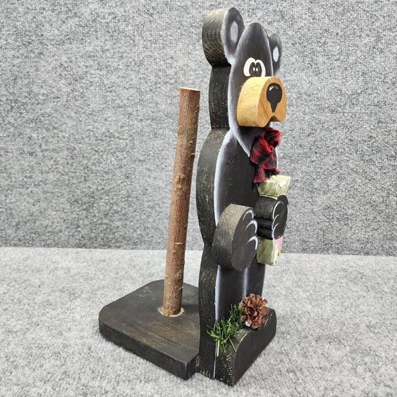 Handmade Paper Towel Holder Wood‎ Bear Holding Trout Fisherman Cabin Country - Picture 7 of 12